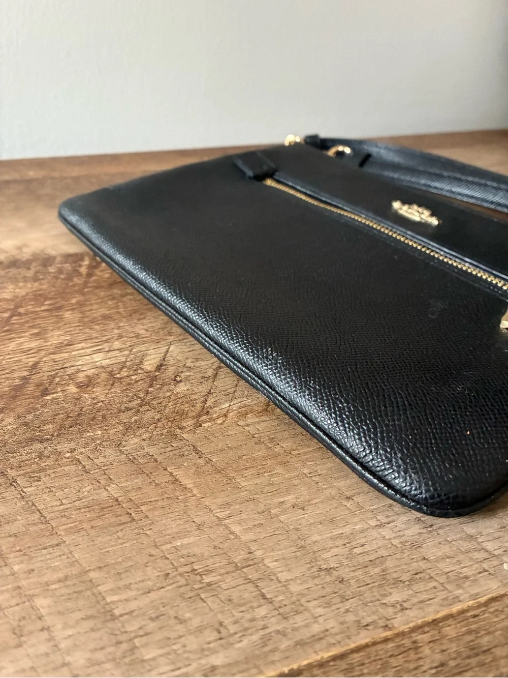 Coach Black Leather Wristlet with Gold Hardware